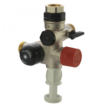 SAFEMIX- Grupuri siguranta cu vana  ACM integrata - Grup de siguranta, 3/4“ x 1“ F, inox, supapa pivotanta drenaj, robinet amestec, absorbant socuri, SAFEMIX 00