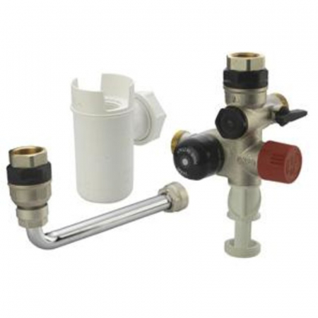 SAFEMIX- Grupuri siguranta cu vana  ACM integrata - Grup de siguranta, 3/4“ x 1“ F, teflon, kit fixare cazan, supapa pivotanta drenaj, robinet amestec reglabil, absorbant socuri, SAFEMIX 10