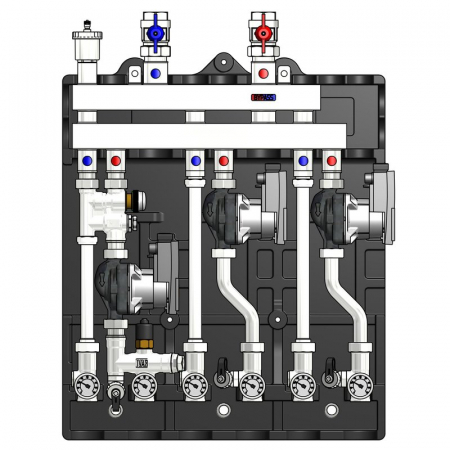 MULTIMIX-C - Modul de distribuție MULTIMIX-C pentru centrale termice, 3 zone, caseta si izolatie, pompa WILO4F-110, MUL-C 2HE/1LE