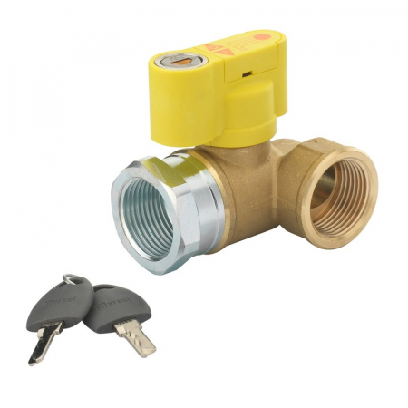 Robineti izolare pentru contoare gaz - Supapa 90° izolare contoar gaze, 1” F x 1” F, cu garnitura presiune si maner de siguranta cu cheie, VGDX 05