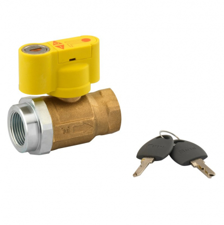 Robineti izolare pentru contoare gaz - Supapa izolare contoar gaze, 3/4” F x 3/4” F, cu garnitura presiune si maner de siguranta cu cheie, VGD 00