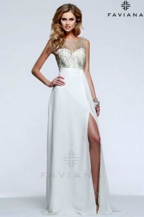 Rochie Faviana 7549 bleumarin lunga de seara in clos din voal [3]