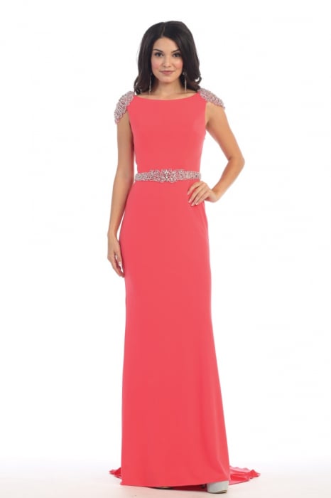 Rochie France Mode M1156 corai lunga de seara mulata din crepe [2]