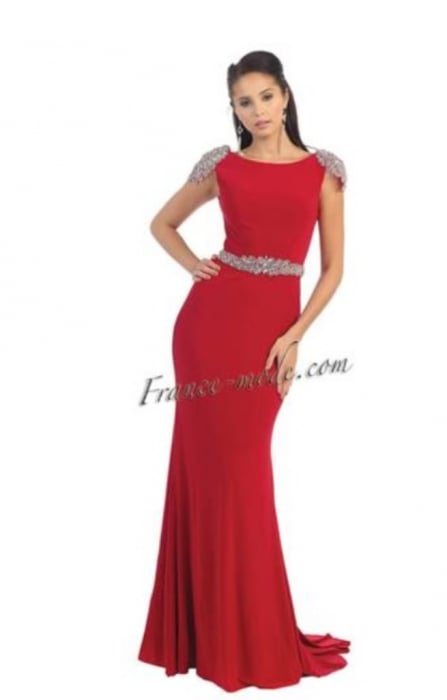 Rochie France Mode M1156 rosie lunga de seara mulata din crepe [2]
