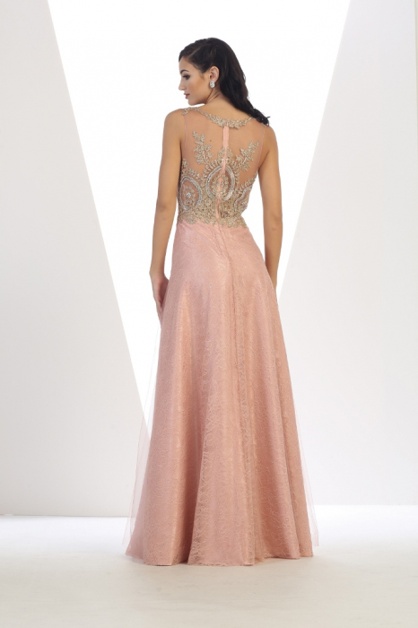 Rochie France Mode M1293 roz lunga de seara in clos din dantela [3]