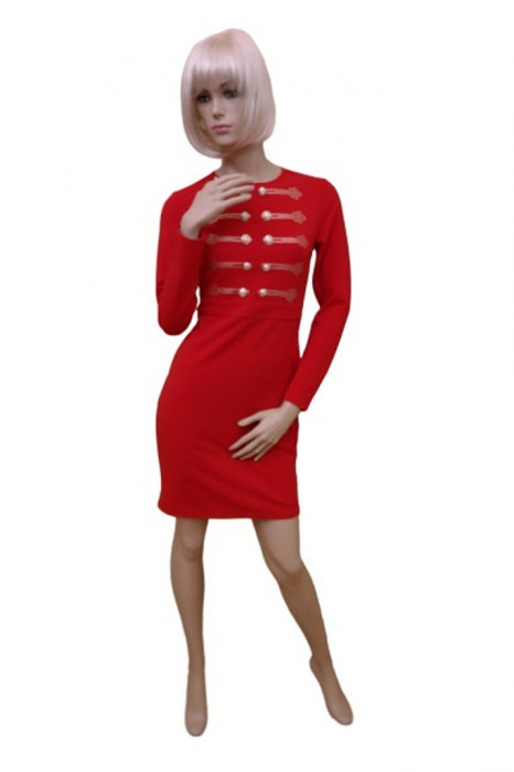 Rochie France Mode M5123 rosie scurta de ocazie mulata din crepe [2]