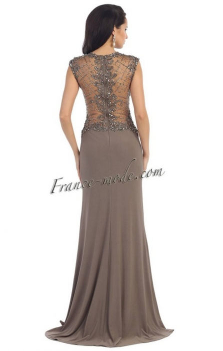 Rochie France Mode M7250 bej lunga de seara mulata din jerse [2]