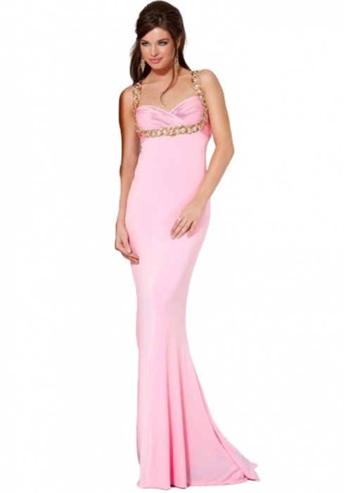 Rochie Jovani 85131 roz lunga de seara mulata din jerse [2]