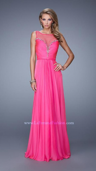 Rochie La Femme Fashion 20956 fuchsia lunga de seara in clos din voal [2]