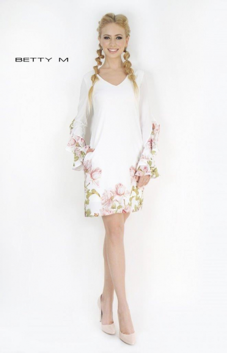 Rochie Betty M Become alba cu flori scurta de vara in clini din scuba [2]