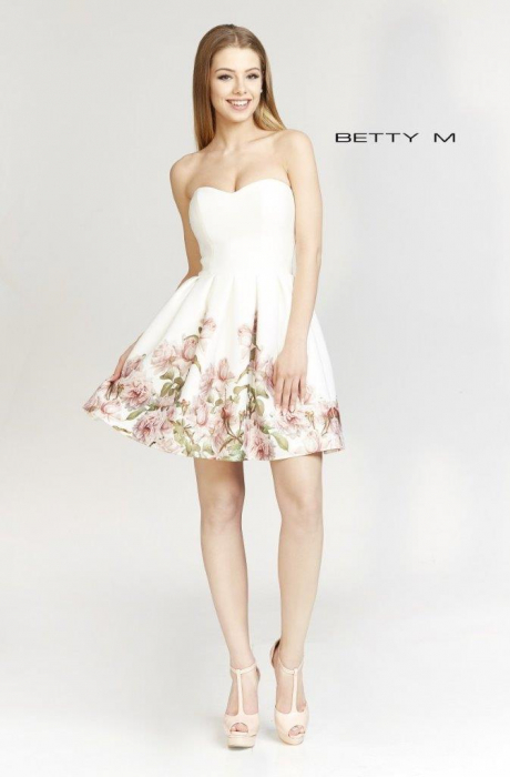 Rochie Betty M Day alba cu flori scurta de vara baby doll din scuba [3]