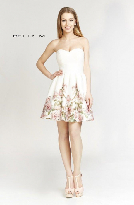 Rochie Betty M Day alba cu flori scurta de vara baby doll din scuba [4]