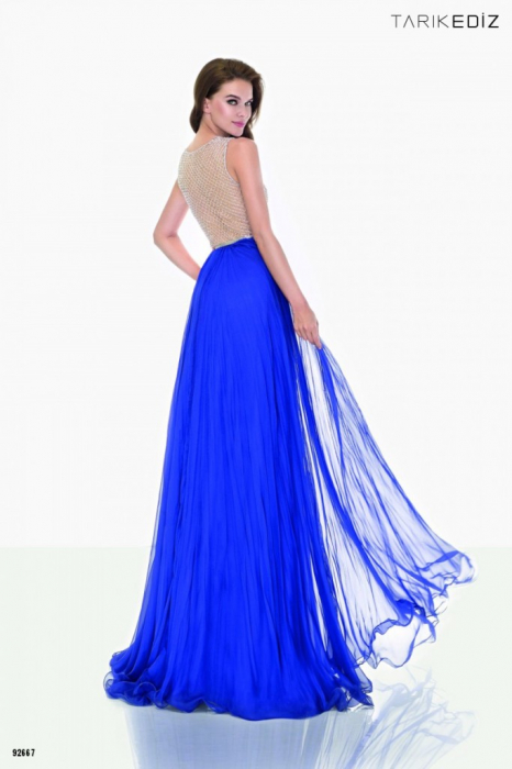 Rochie Tarik Ediz 92667 albastra lunga de seara in clos din voal [2]
