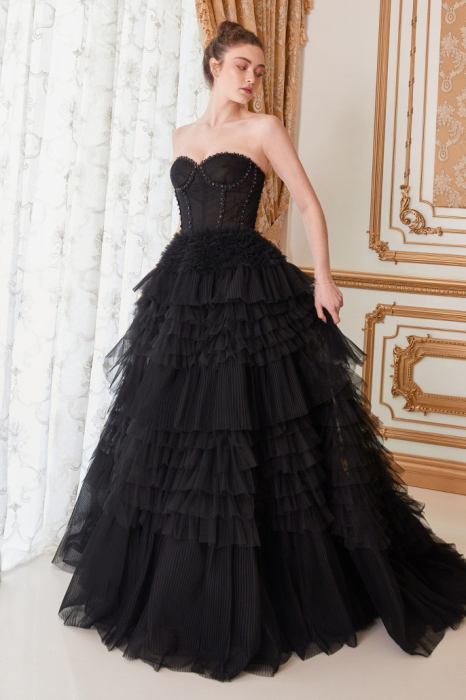 Rochie Andrea Leo Couture A1017 neagra de seara tip princess din tulle [3]