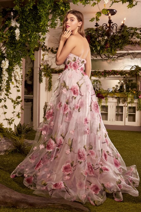 Rochie Andrea Leo Couture A1035 inflorata de seara in clos din organza [3]
