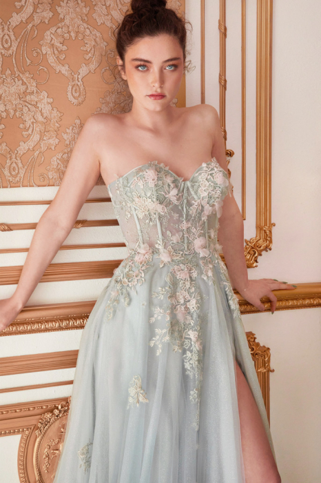 Rochie Andrea Leo Couture A1089 verde de seara  in clos din tulle [3]