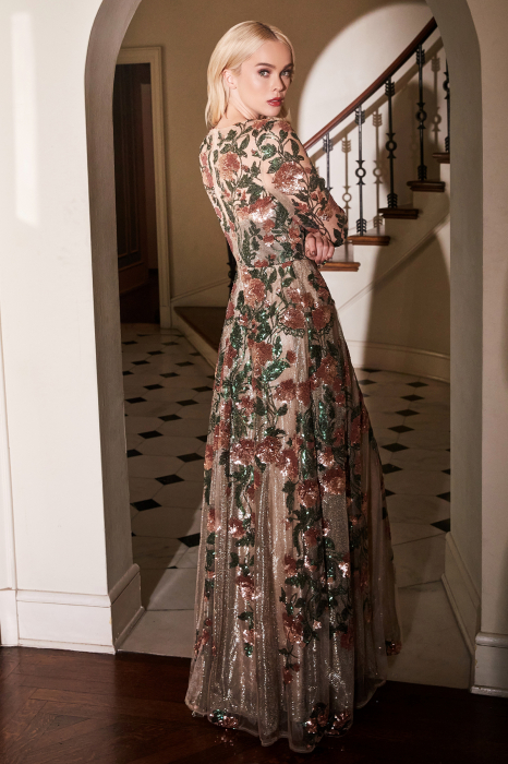 Rochie Andrea Leo Couture A0926 inflorata lunga de seara in clos din paiete [5]