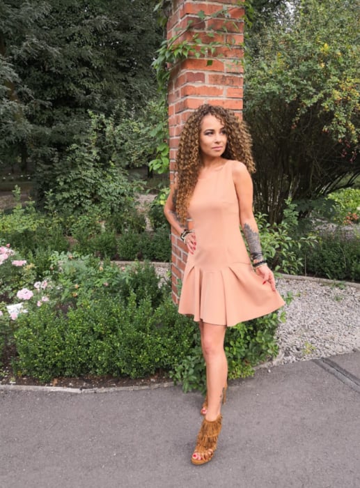 Rochie Betty M Meet bej scurta de cocktail in clini din crepe [2]