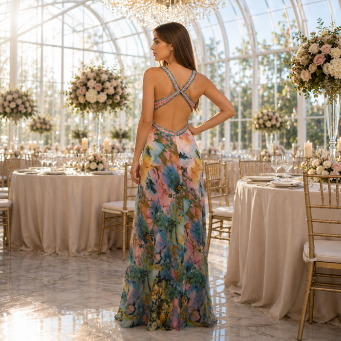 Rochie Faviana 2837 inflorata lunga de seara in clos din satin [2]