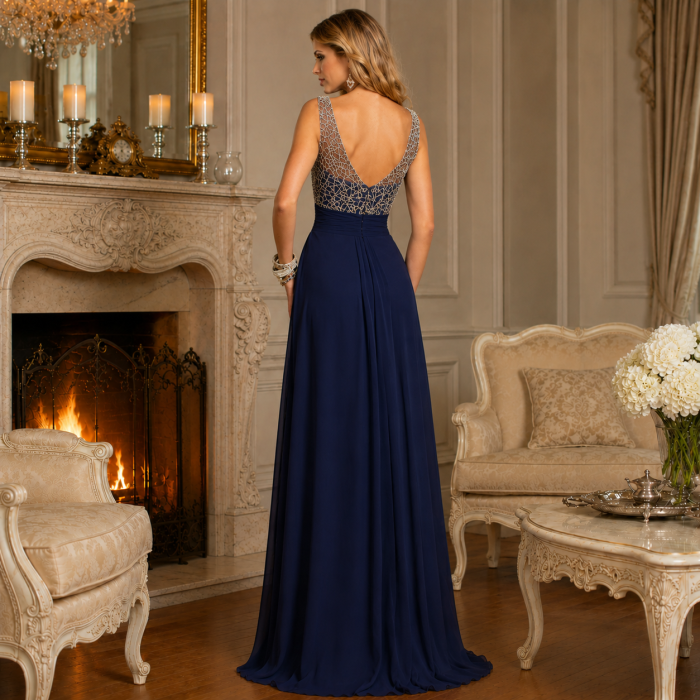 Rochie Faviana 7549 bleumarin lunga de seara in clos din voal [2]