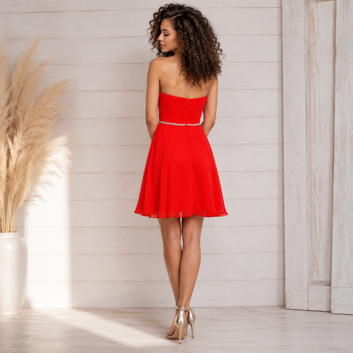 Rochie Faviana 7654 rosie scurta de ocazie in clos din voal [2]
