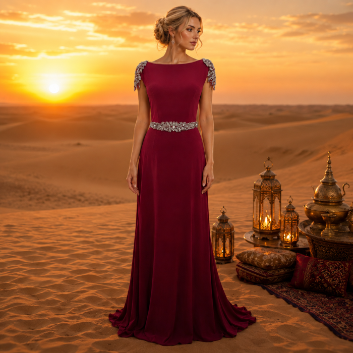 Rochie France Mode M1156 rosie lunga de seara mulata din crepe [2]