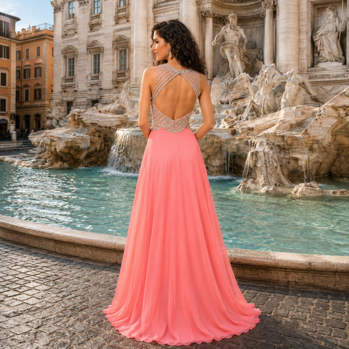 Rochie Ladivine 8733 corai de seara in clos din voal [2]