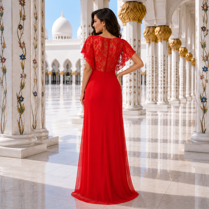 Rochie Ladivine CD494 rosie de seara mulata din voal [2]