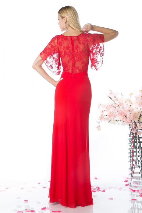 Rochie Ladivine CD494 rosie de seara mulata din voal [2]
