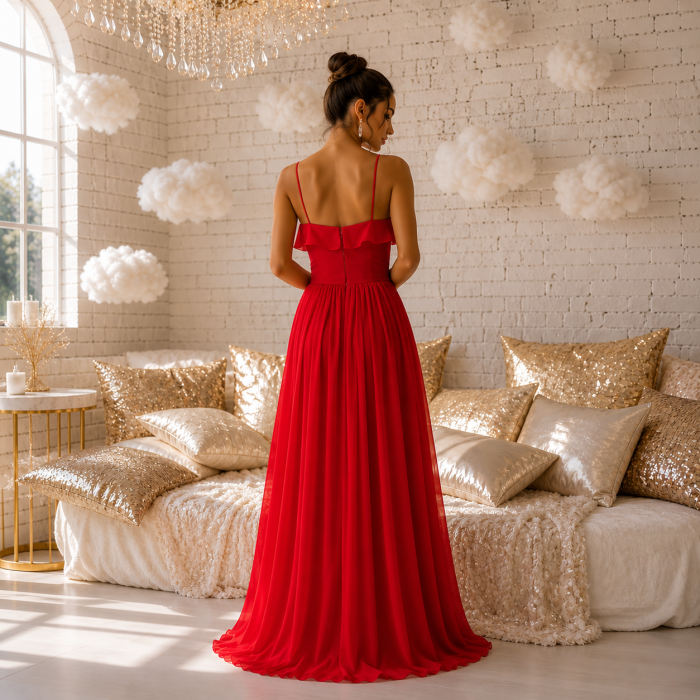 Rochie Ladivine CH524 rosie de seara in clos din voal [2]