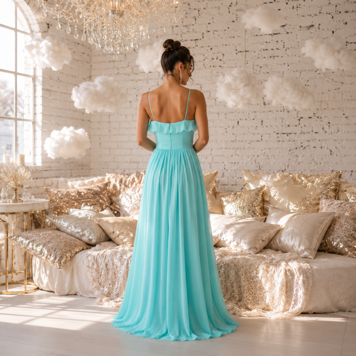 Rochie Ladivine CH524 verde de seara in clos din voal [2]