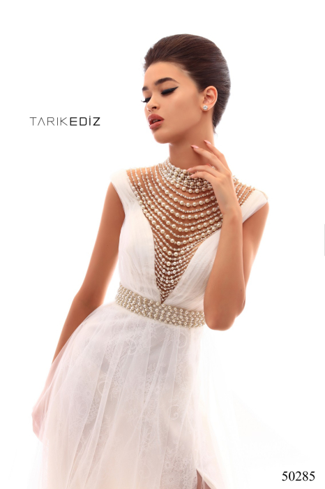 Rochie Tarik Ediz 50544 roz prafuit lunga de seara model A-line din tulle [2]