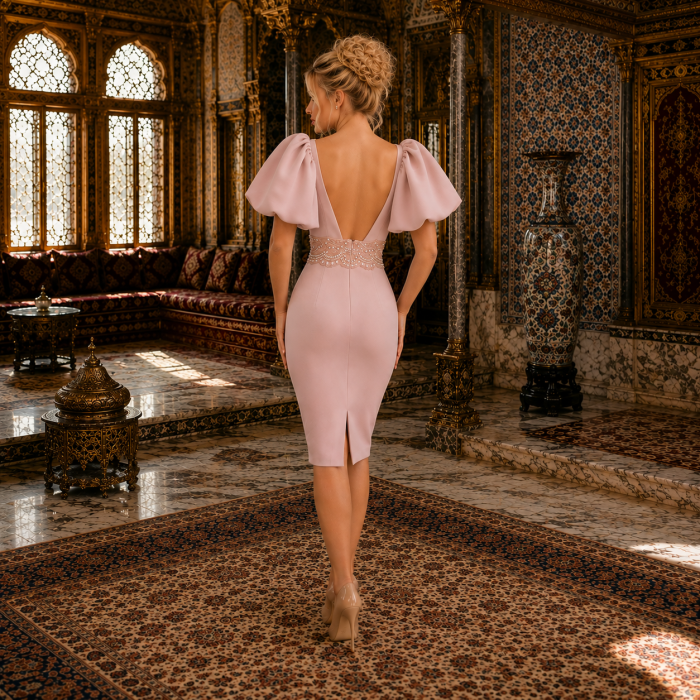 Rochie Tarik Ediz 93868 crem midi de ocazie mulata din crepe [2]