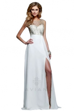 Rochie Faviana 7549 bleumarin lunga de seara in clos din voal [1]