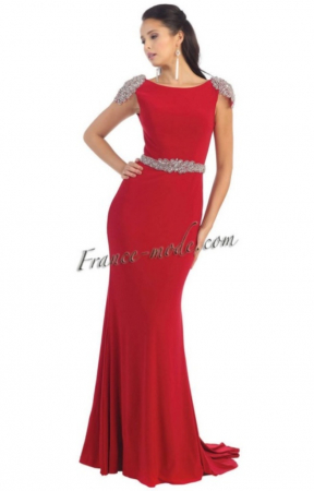 France Mode Marseille Collection - Rochie France Mode M1156 rosie lunga de seara mulata din crepe