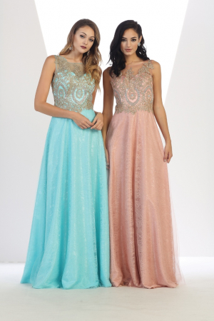Rochie France Mode M1293 roz lunga de seara in clos din dantela [3]