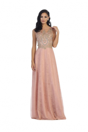 Rochie France Mode M1293 roz lunga de seara in clos din dantela [1]