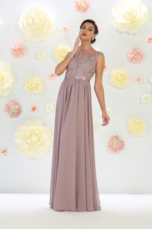France Mode Marseille Collection - Rochie France Mode M1428 bej lunga de seara in clos din voal