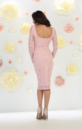 Rochie France Mode M1441 roz midi de ocazie mulata din dantela [2]