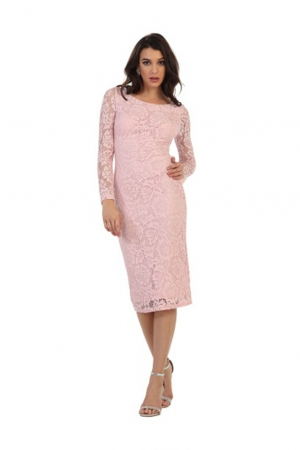 Rochie France Mode M1441 roz midi de ocazie mulata din dantela [1]
