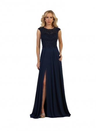 Rochie France Mode M1563 bleumarin lunga de seara in clos din voal [1]
