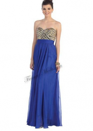 France Mode Marseille Collection - Rochie France Mode M7066 bleumarin lunga de seara in clos din voal