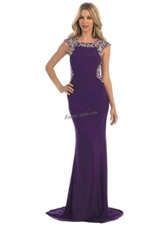 France Mode Marseille Collection - Rochie France Mode M7263 mov lunga de seara mulata din jerse