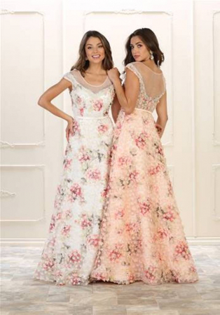 Rochie France Mode M7554 inflorata lunga de seara tip A-line din tulle [4]