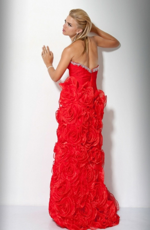 Rochie Jovani 17458 rosie lunga de seara tip A-line din organza [2]