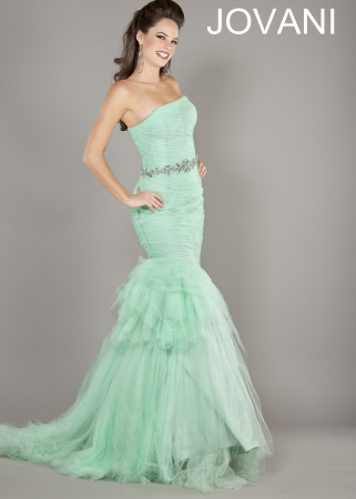 STOC IVORY-Livrare 24H - Rochie Jovani 64351 verde lunga de seara tip sirena din tulle