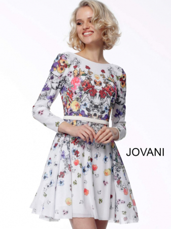 Rochie Jovani 65967 inflorata scurta de ocazie baby doll din tulle [2]