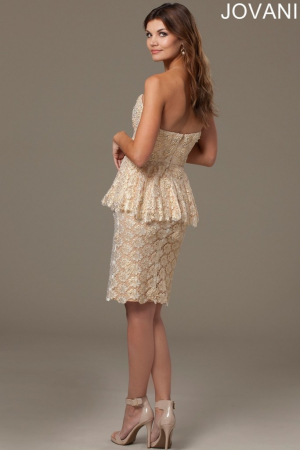 Rochie Jovani 94426 aurie scurta de ocazie mulata din dantela [3]