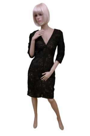 Rochie Jovani 98004 neagra scurta de ocazie mulata din dantela [1]