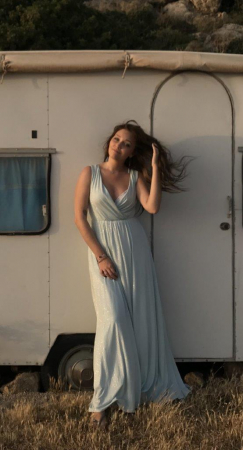Rochie Betty M Celebrity bleu lunga de seara in clos din jerse [1]